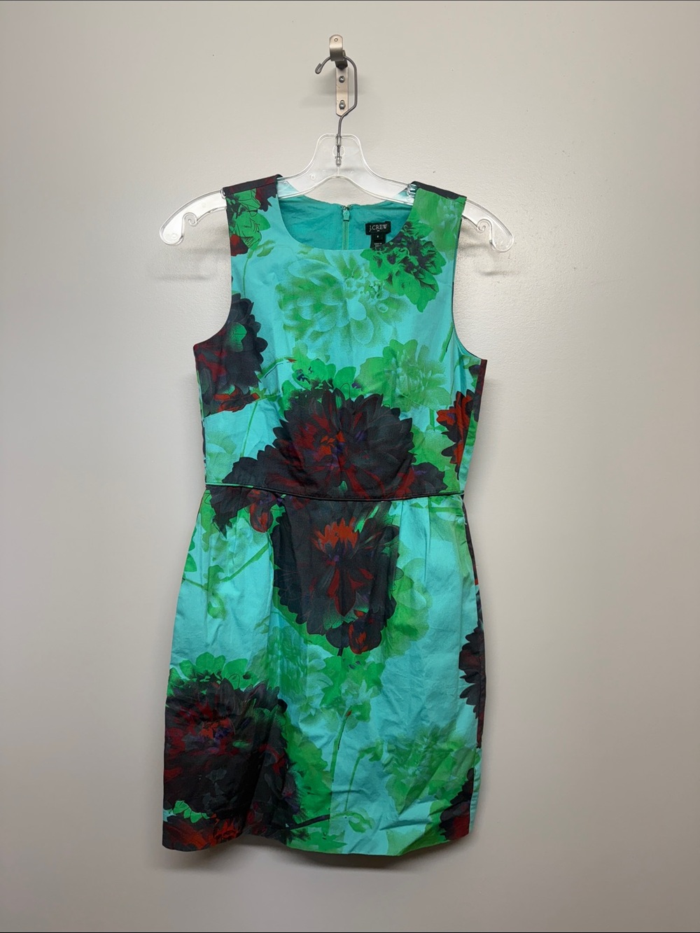 J. Crew Aqua Floral Sleeveless Sheath Dress